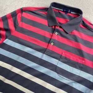 Stitch Golf Mens Large Polo Shirt Short Sleeve Striped Pink Navy Blue Pocket L